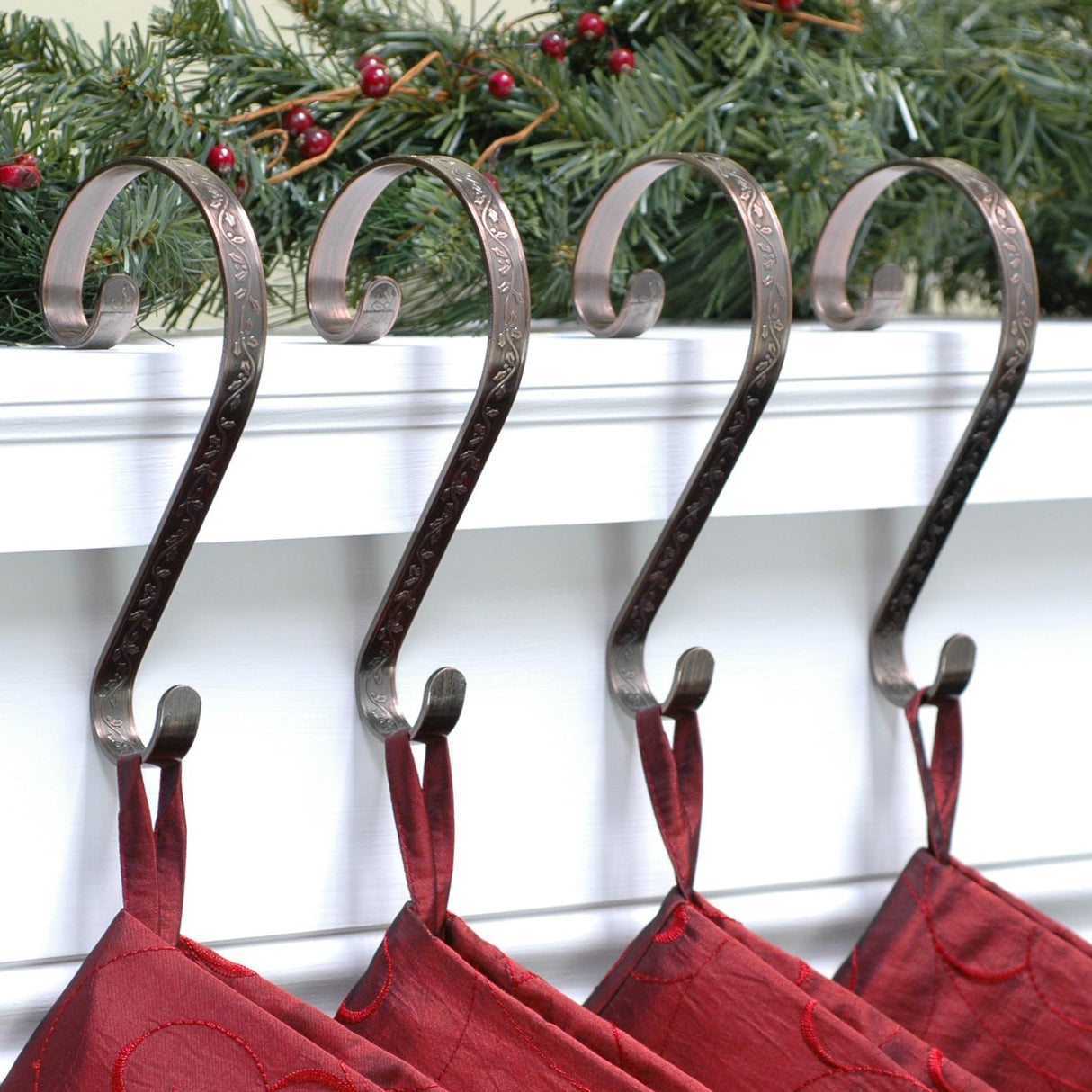 Stocking Holder - Stocking Scrolls® - Embossed Holly-Oil-Rubbed Bronze