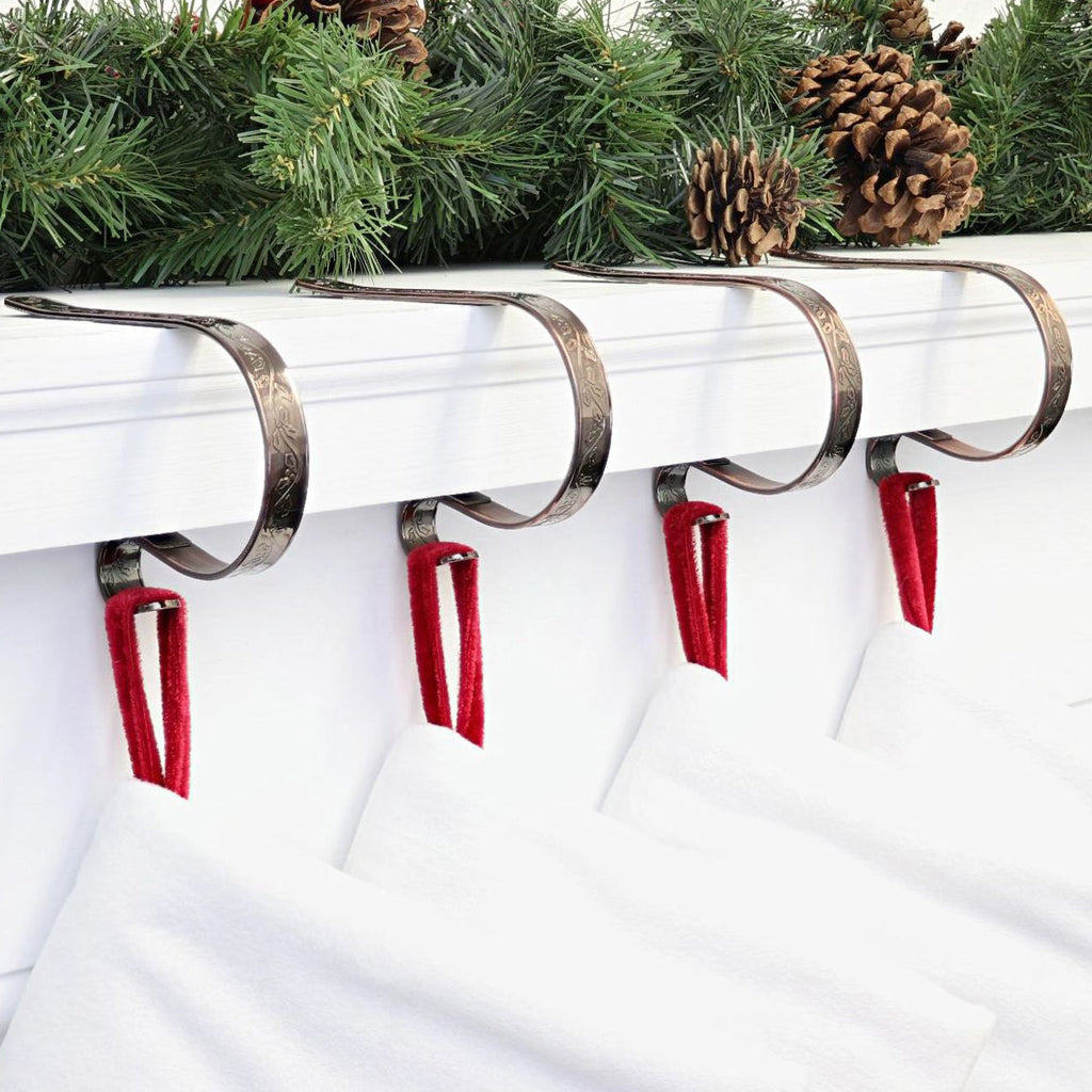 Stocking Holder - The Original MantleClip® Stocking Holder - Embossed Holly - Oil-Rubbed Bronze