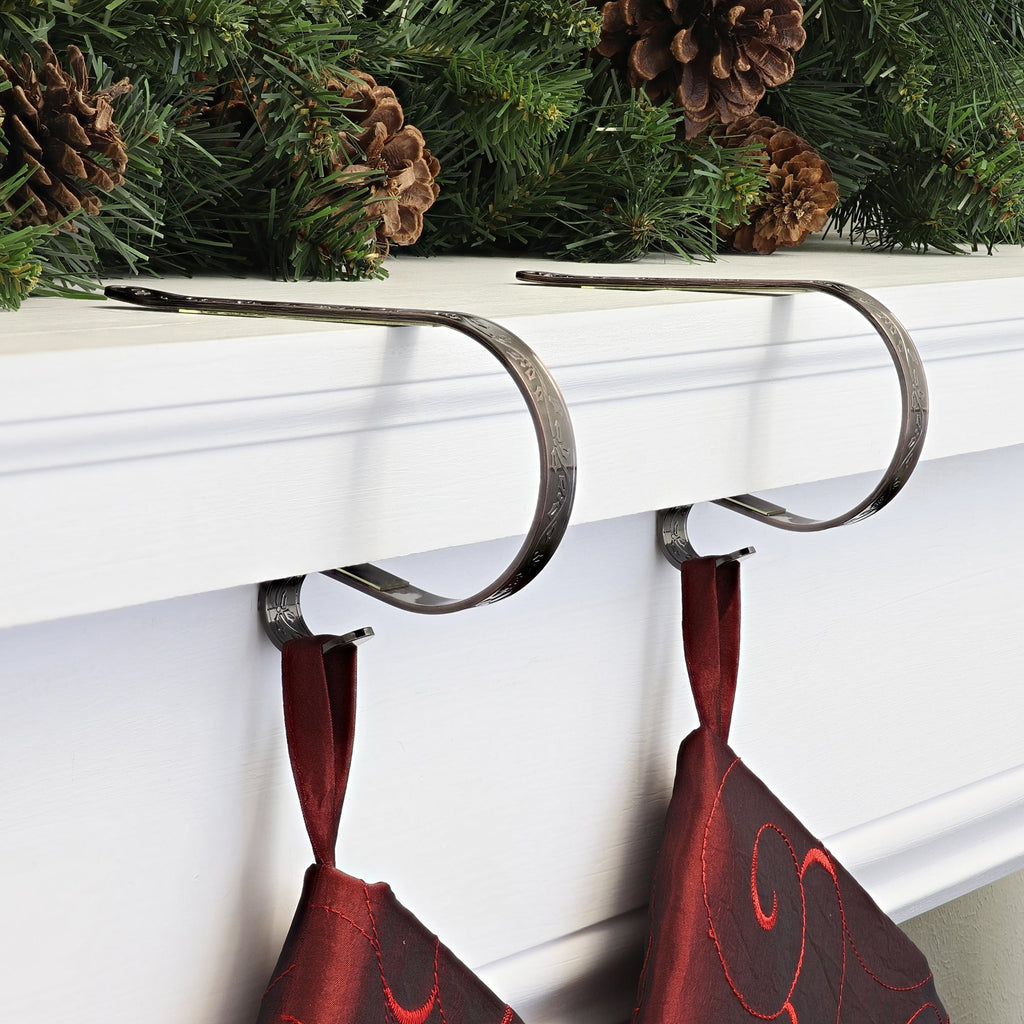 Stocking Holder - The Original MantleClip® Stocking Holder - Embossed Holly - Oil-Rubbed Bronze