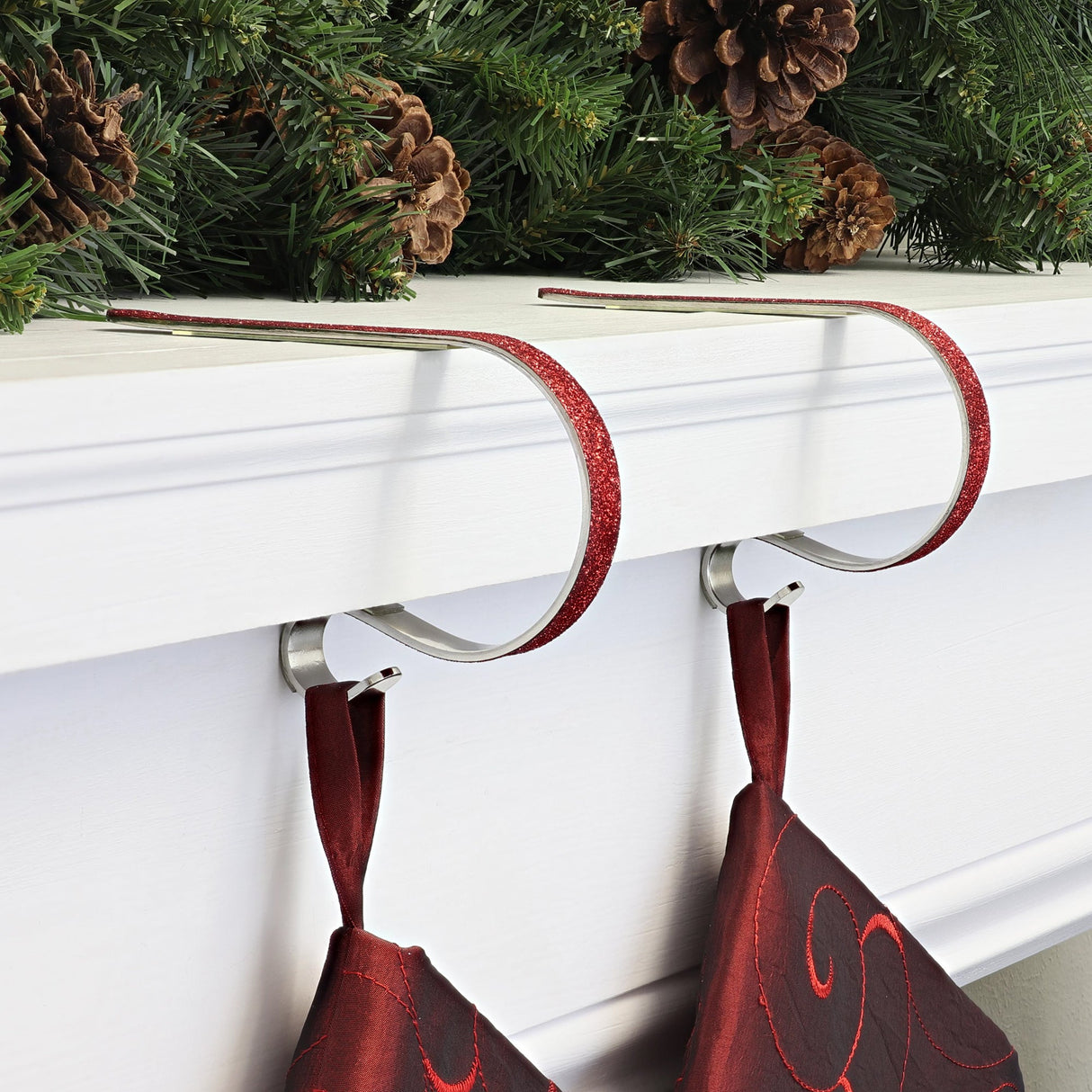 Stocking Holder - The Original MantleClip® Stocking Holder - Glitter Red