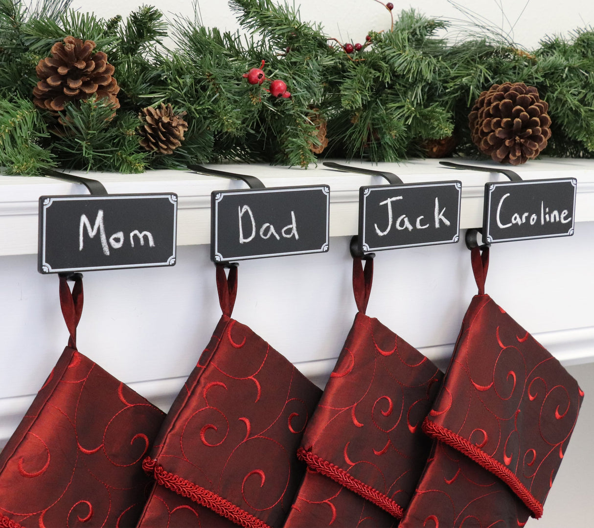 Stocking Holder - The Original MantleClip® Stocking Holder With Chalkboards - Matte Black