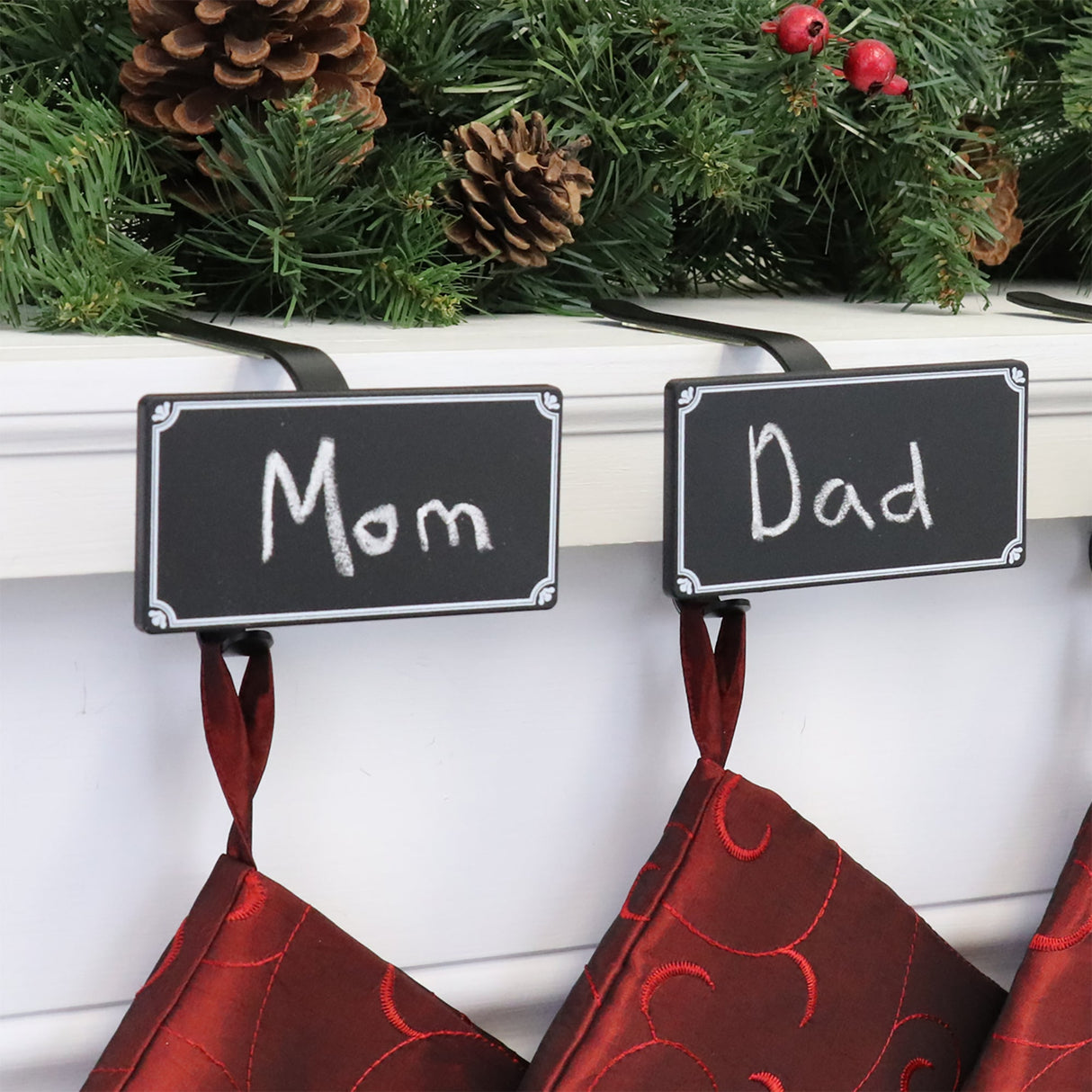 Stocking Holder - The Original MantleClip® Stocking Holder With Chalkboards - Matte Black