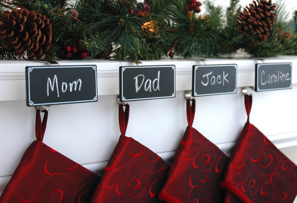 Stocking Holder - The Original MantleClip® Stocking Holder With Chalkboards - Silver