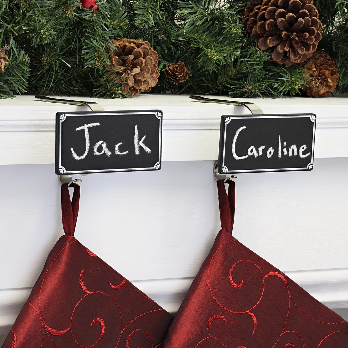 Stocking Holder - The Original MantleClip® Stocking Holder With Chalkboards - Silver