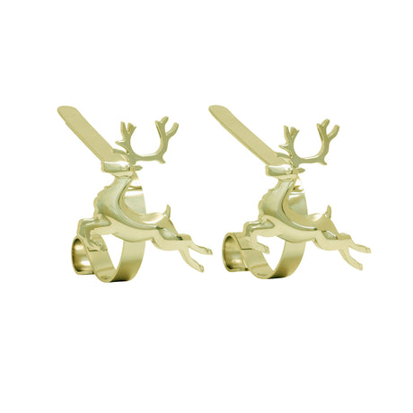 Stocking Holder - The Original MantleClip® Stocking Holder With Removable Metal Holiday Icons, 2 Pack - Gold Reindeer