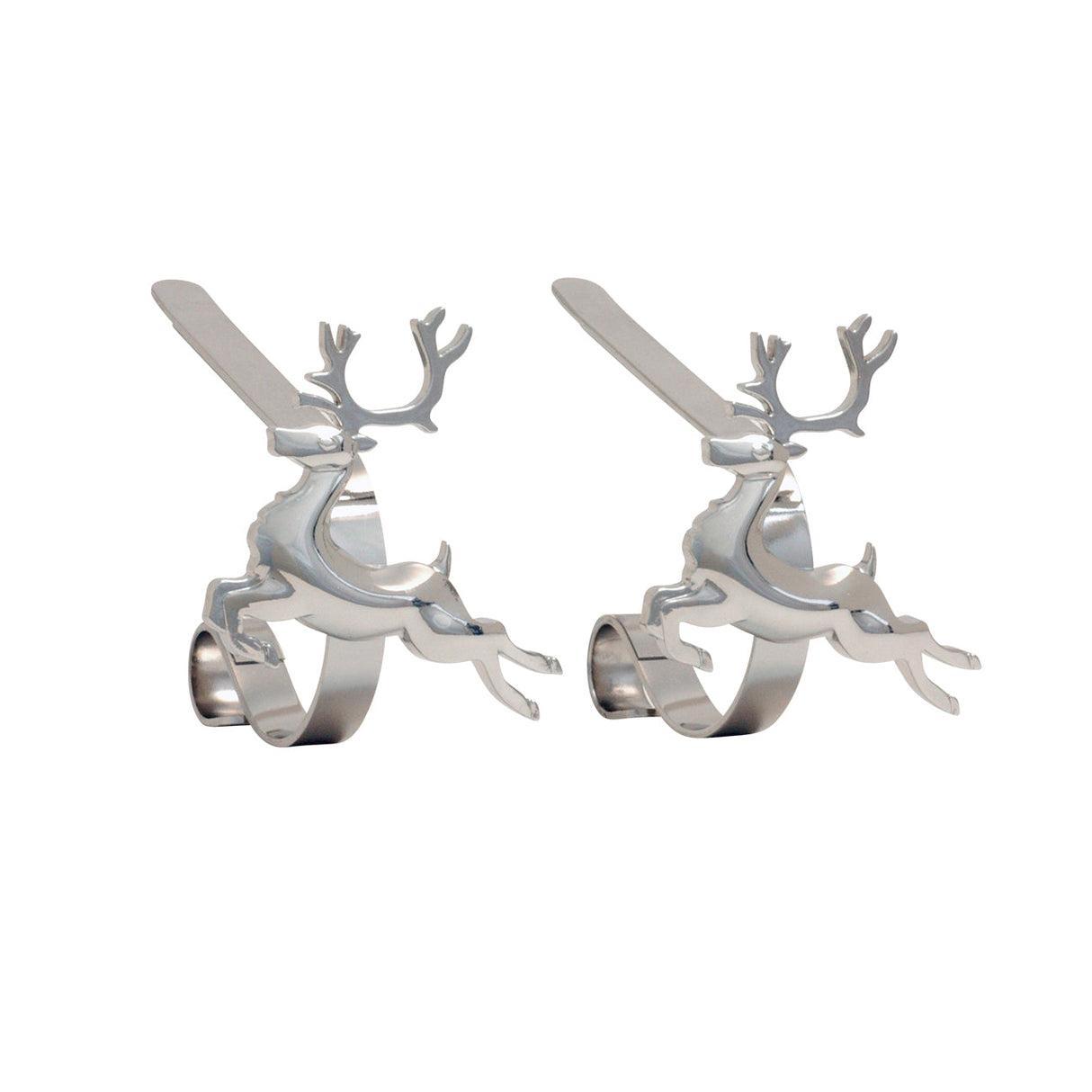 Stocking Holder - The Original MantleClip® Stocking Holder With Removable Metal Holiday Icons, 2 Pack - Silver Reindeer