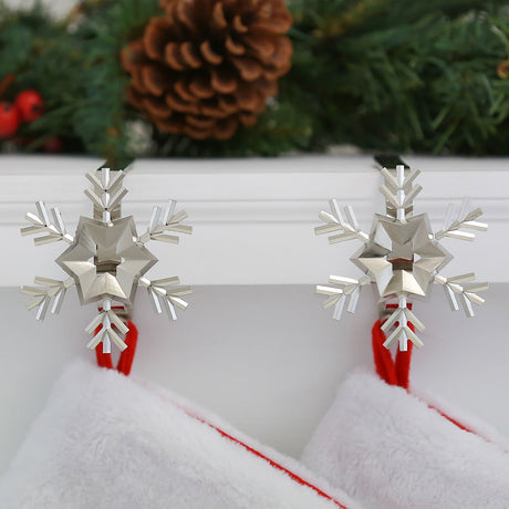 Stocking Holder - The Original MantleClip® Stocking Holder With Removable Metal Holiday Icons, 2 Pack - Silver Snowflake