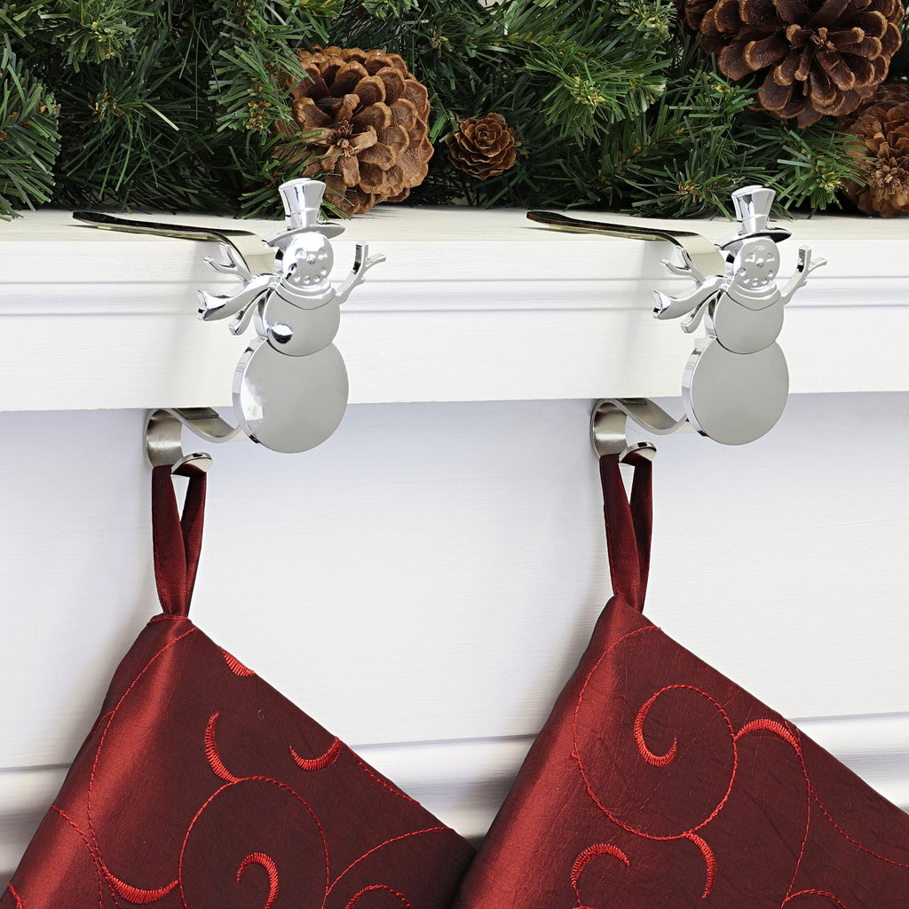 Stocking Holder - The Original MantleClip® Stocking Holder With Removable Metal Holiday Icons, 2 Pack - Silver Snowman