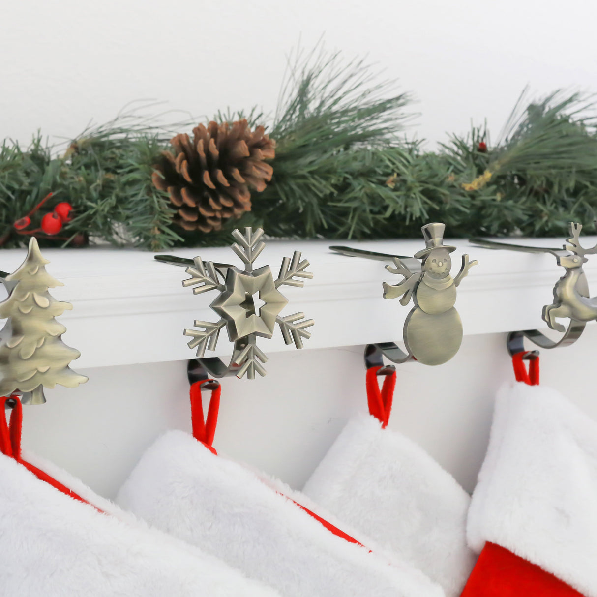 Stocking Holder - The Original MantleClip?« Stocking Holder With Removable Metal Holiday Icons, 4 Pack - Assorted Antique Brass