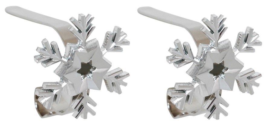 Stocking Holder - The Original MantleClip® Stocking Holder With Removable Plastic Holiday Icons, 2 Pack - Silver Snowflake