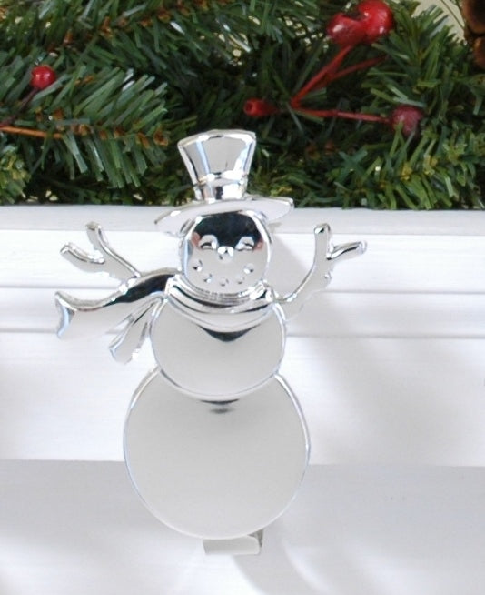 Stocking Holder - The Original MantleClip® Stocking Holder With Removable Plastic Holiday Icons, 2 Pack - Silver Snowman