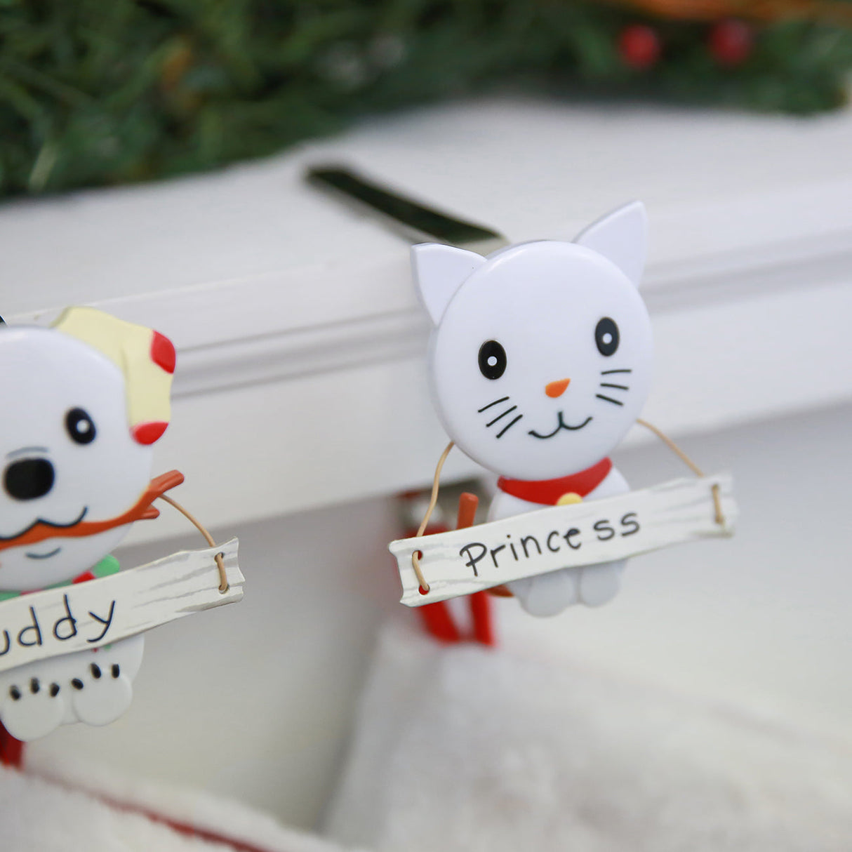 Stocking Holder - The Original MantleClip® Stocking Holder With Snowman Family - Cat Icon