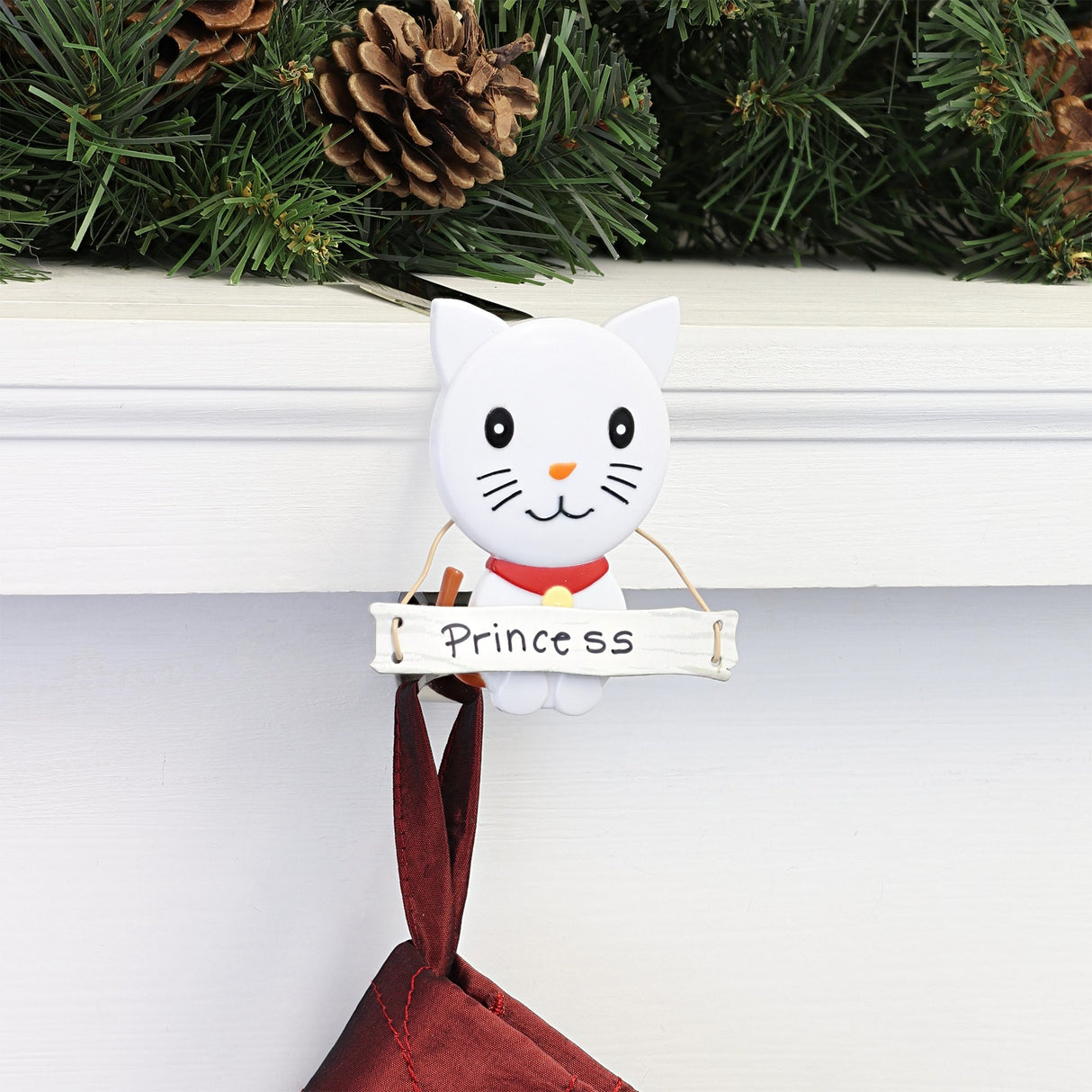 Stocking Holder - The Original MantleClip® Stocking Holder With Snowman Family - Cat Icon