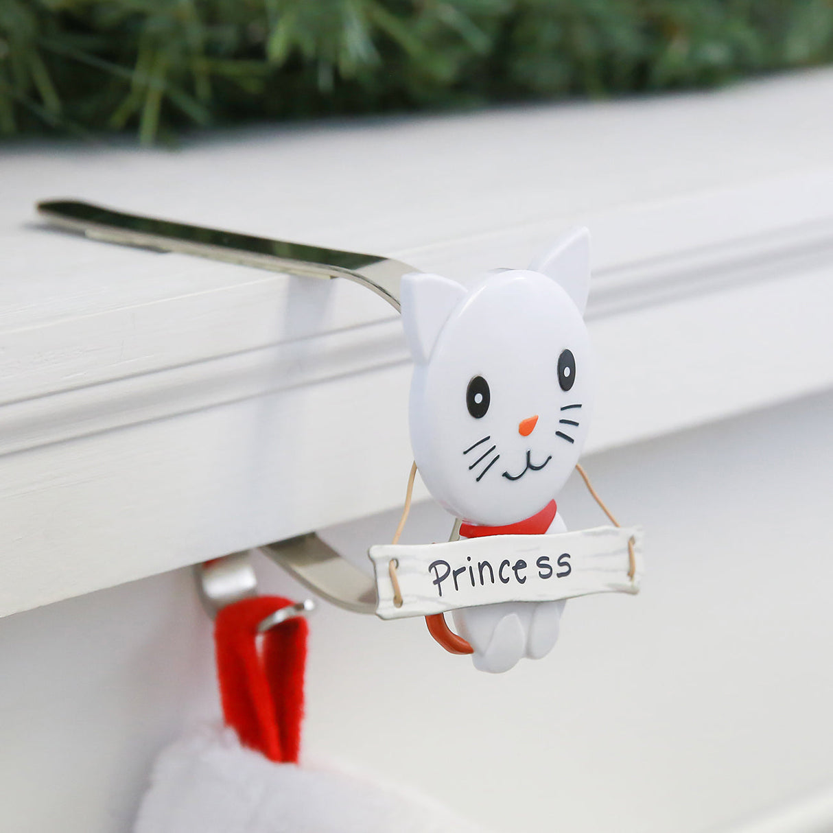 Stocking Holder - The Original MantleClip® Stocking Holder With Snowman Family - Cat Icon