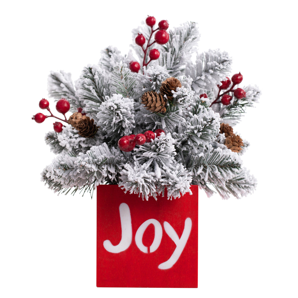 Tabletop Decor - 13 Inch JOY Frosted Greenery Christmas Decoration