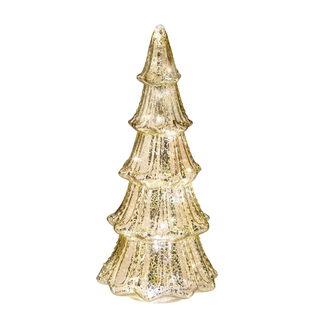 Tabletop Decor - 14 Inch Lighted Mercury Glass Christmas Tree