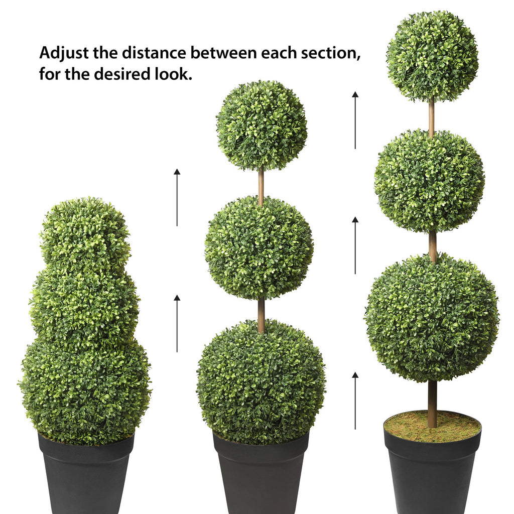 Triple Ball Artificial Boxwood Topiary Adjustable To 64 Inches Tall