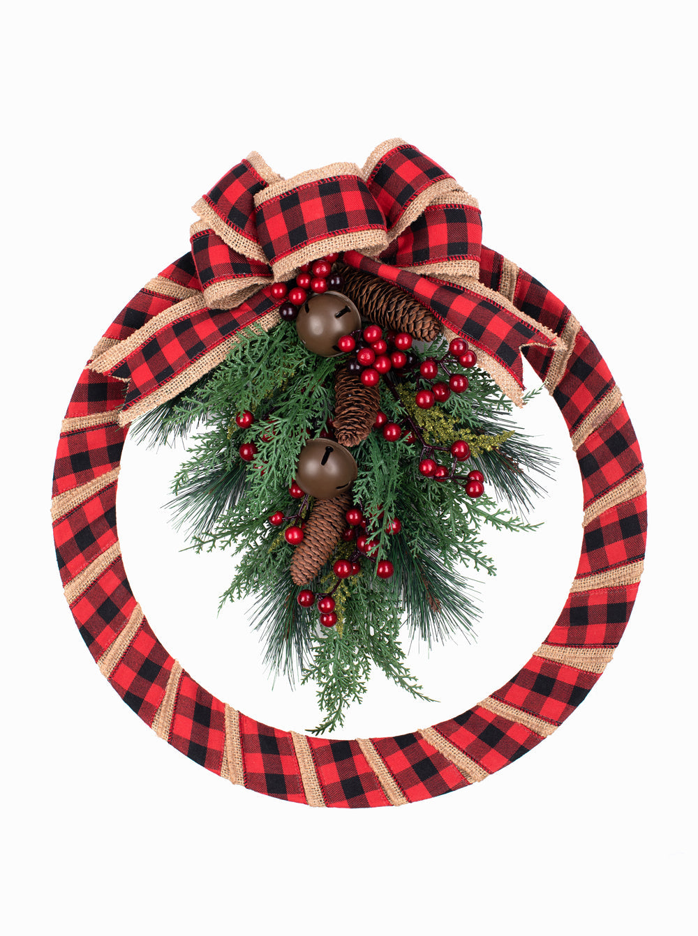 Wreath - 18 Inch Buffalo Check Homespun Christmas Wreath