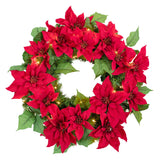 Wreath - 24 Inch Christmas Poinsettia Pre-Lit Wreath