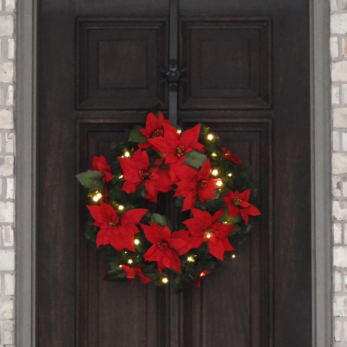 Wreath - 24 Inch Christmas Poinsettia Pre-Lit Wreath