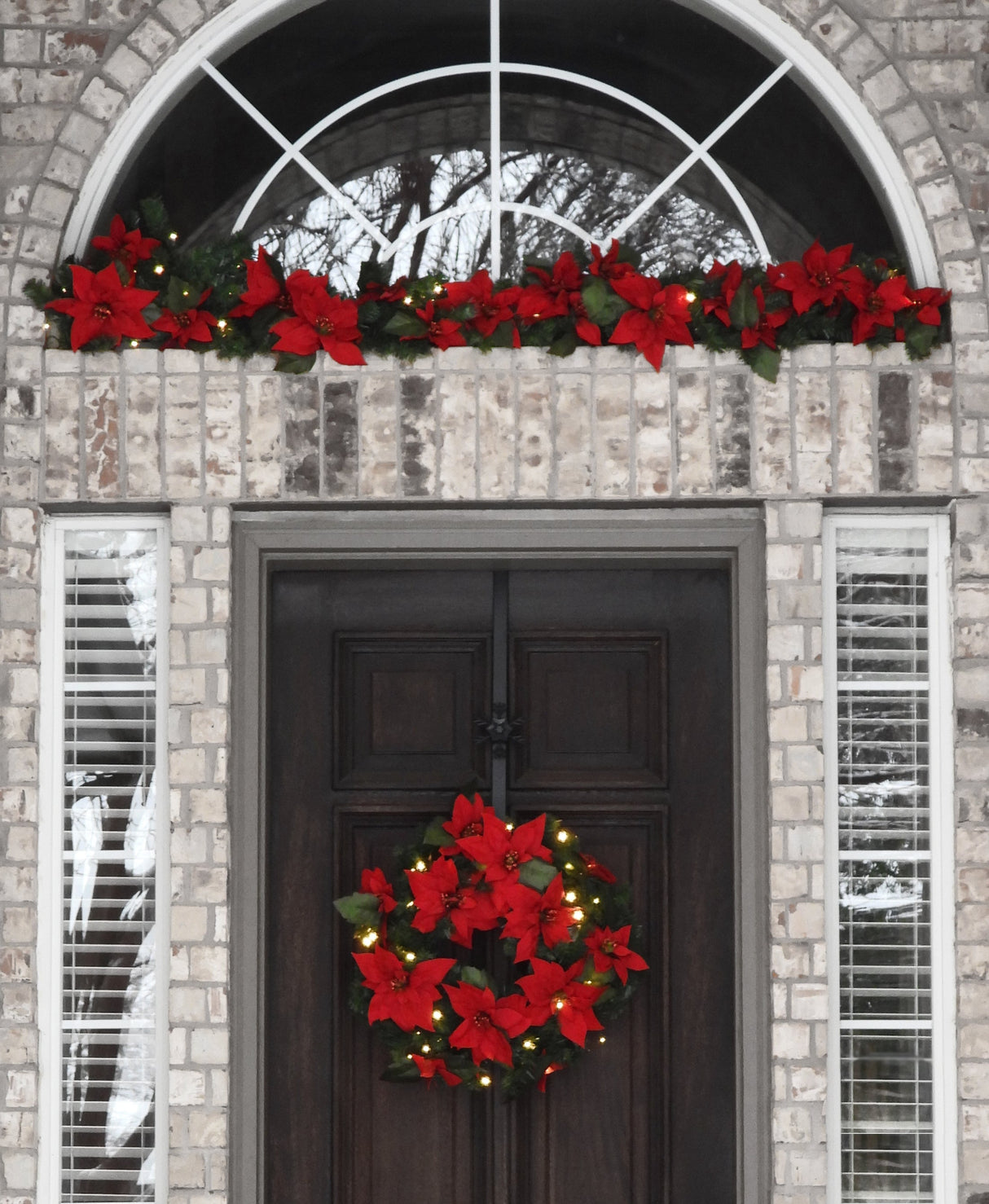 Wreath - 24 Inch Christmas Poinsettia Pre-Lit Wreath