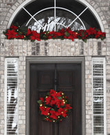 Wreath - 24 Inch Christmas Poinsettia Pre-Lit Wreath