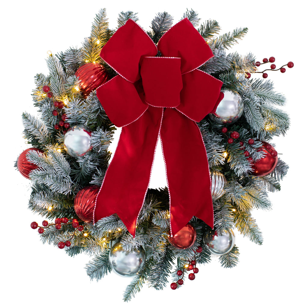 Wreath - 24 Inch Pre-lit Frosted Christmas Wreath