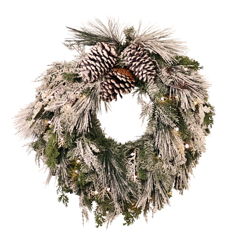 Wreath - 24 Inch Snowfall Creek Pre-lit Christmas Wreath