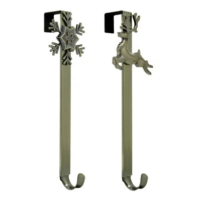 Wreath Hangers - Adapt™ Adjustable Length Wreath Hanger With 2 Interchangeable Icons - 2 Pack Antique Brass