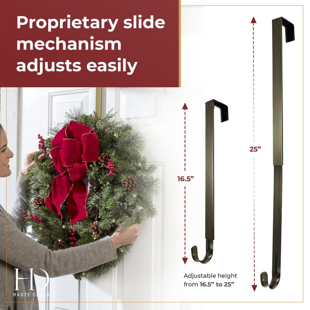 Wreath Hangers - Adapt™ Adjustable Length Wreath Hanger With 2 Interchangeable Icons - 2 Pack Antique Brass