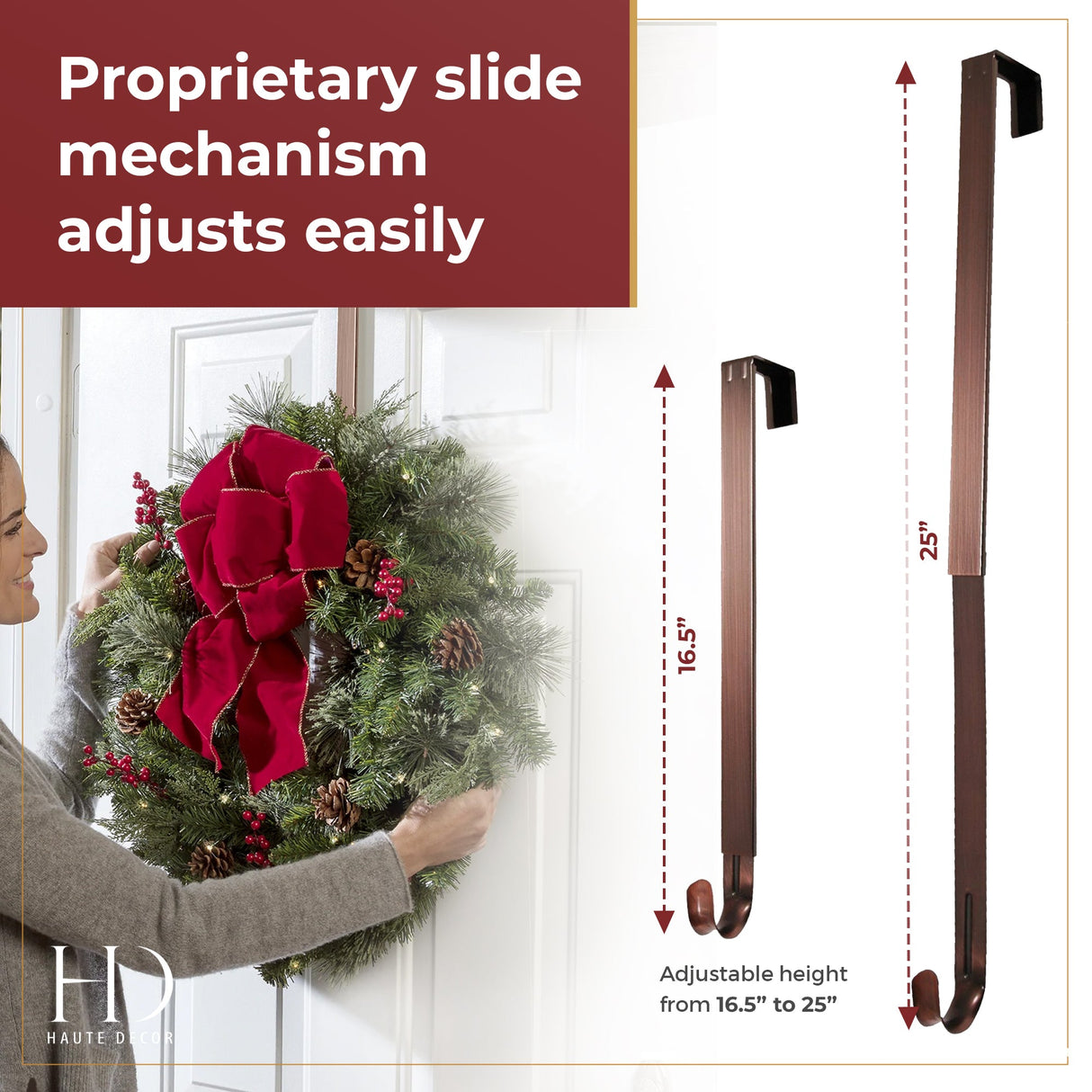 Wreath Hangers - Adapt?äó Adjustable Length Wreath Hanger With 2 Interchangeable Icons - 2 Pack Oil-Rubbed Bronze