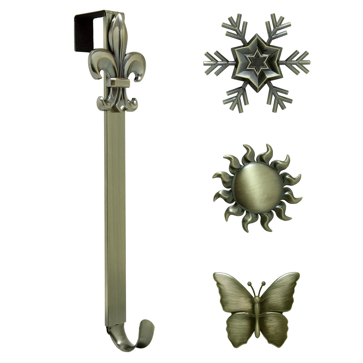 Wreath Hangers - Adapt?äó Adjustable Length Wreath Hanger With 4 Interchangeable Icons - Antique Brass