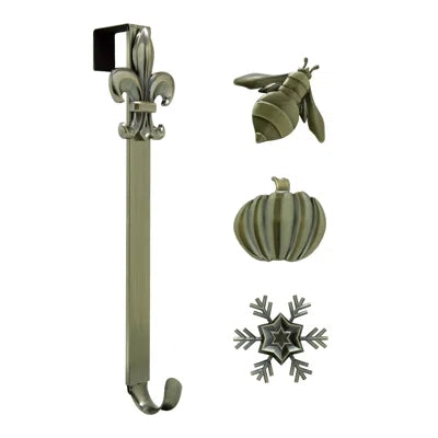 Wreath Hangers - Adapt?äó Adjustable Length Wreath Hanger With 4 Interchangeable Icons - Antique Brass