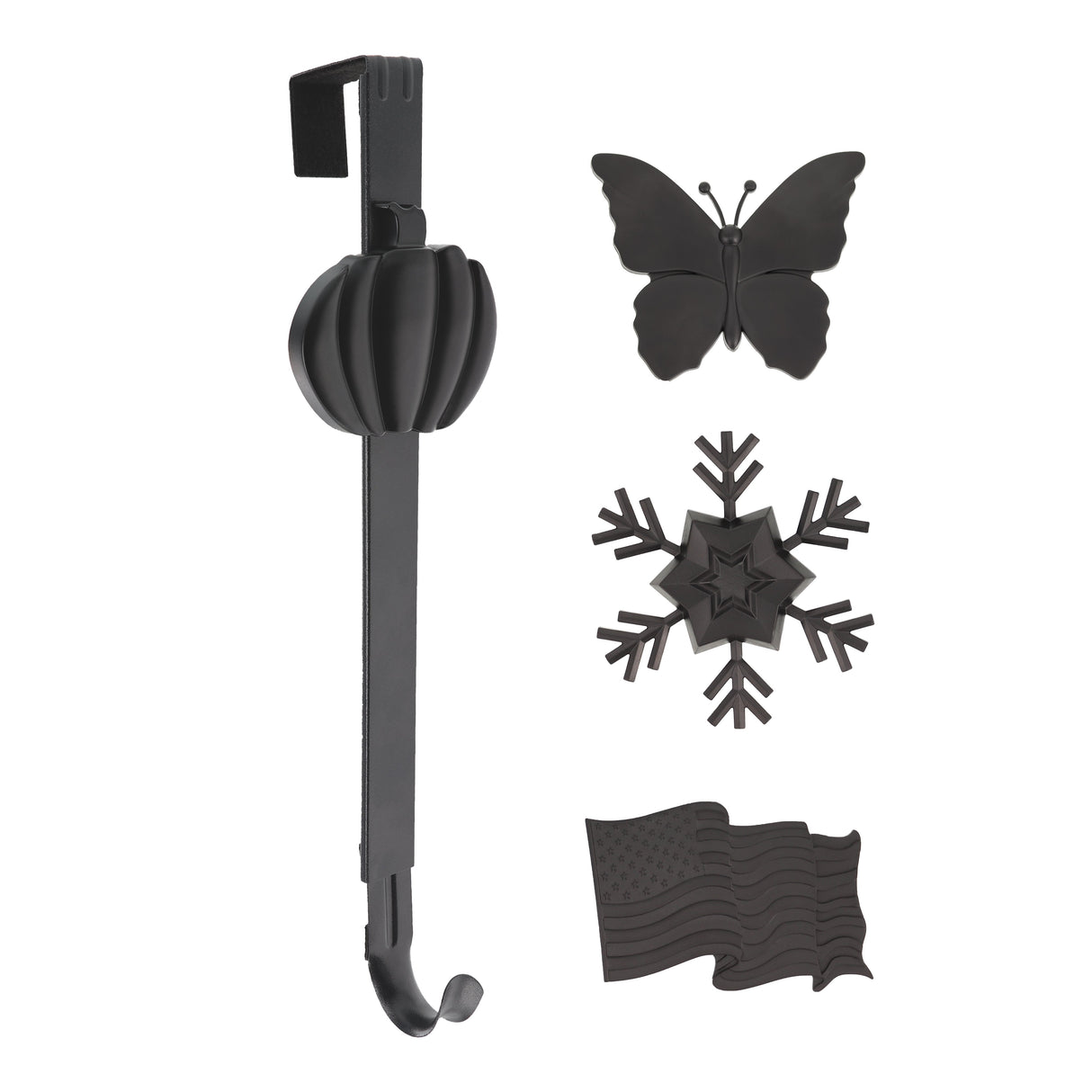 Wreath Hangers - Adapt?äó Adjustable Length Wreath Hanger With 4 Interchangeable Icons - Black