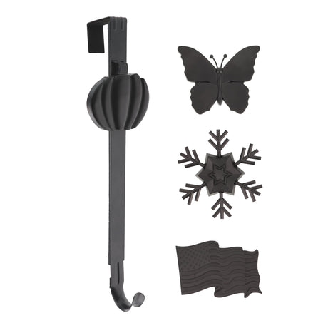 Wreath Hangers - Adapt™ Adjustable Length Wreath Hanger With 4 Interchangeable Icons - Black