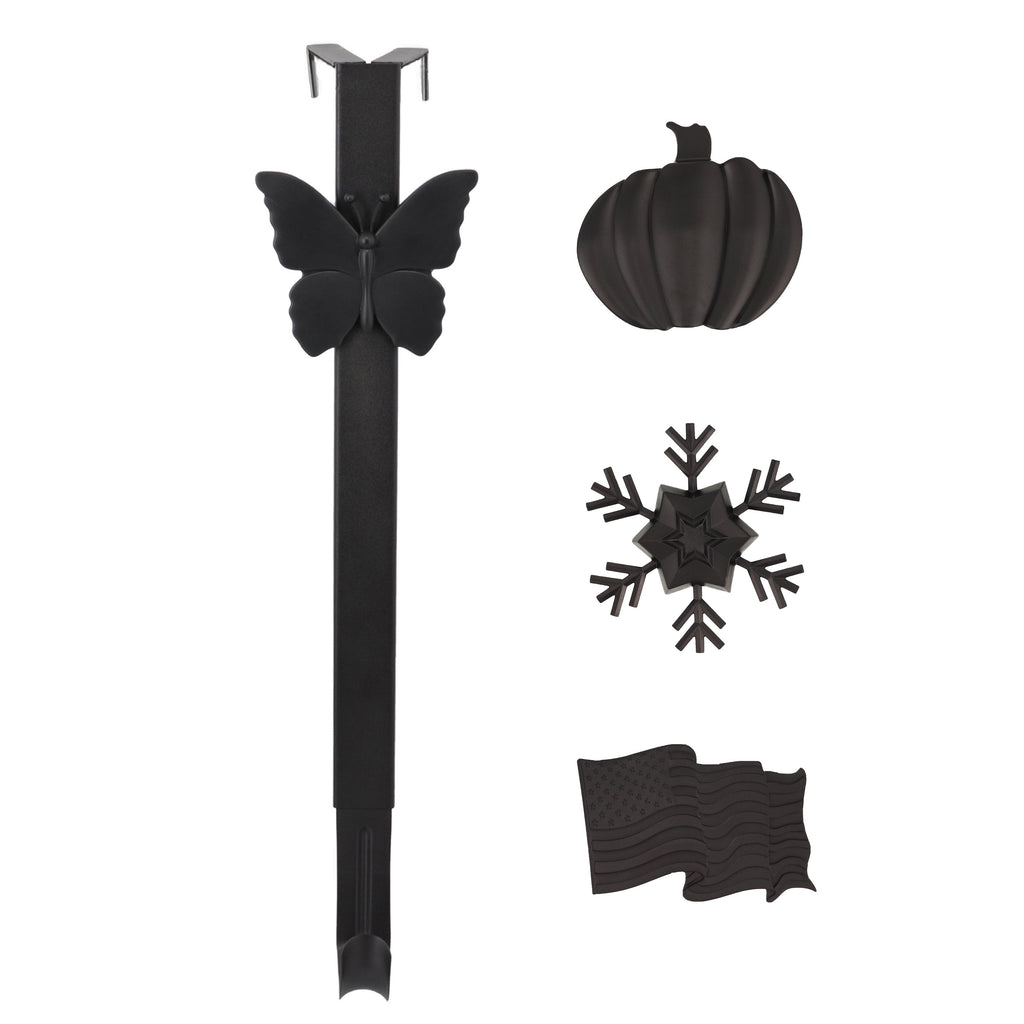 Wreath Hangers - Adapt™ Adjustable Wreath Hanger, Top & Length Adjustable With 4 Interchangeable Icons - Black