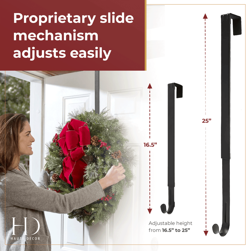 Wreath Hangers - Adapt™ Adjustable Wreath Hanger With Fleur-de-lis Icon - Black 2 Pack