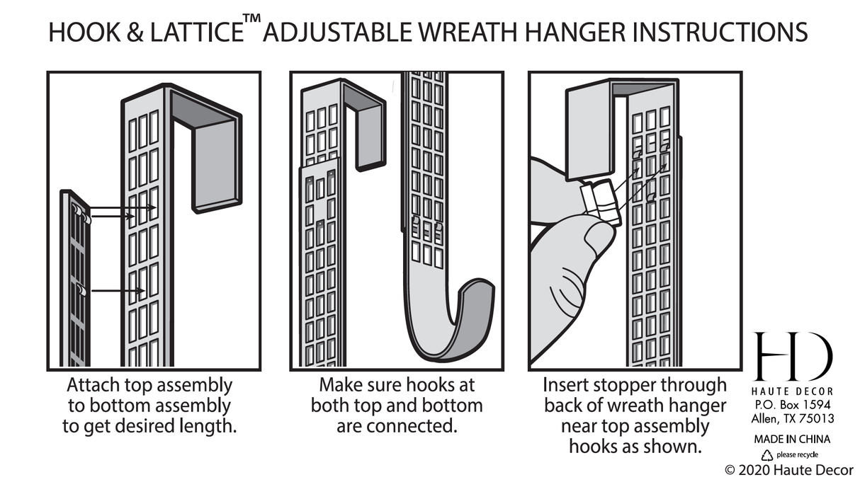 Wreath Hangers - Hook & Lattice?äó  Adjustable Length Wreath Hanger, Matte Black